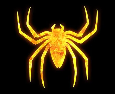 Spider outline with a bright fire pattern isolated on a black background Illustrazione stock
