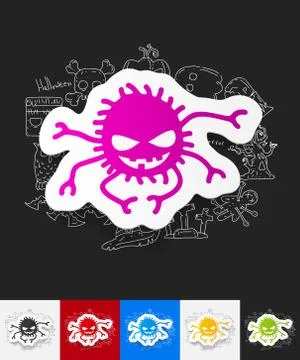 Spider paper sticker with hand drawn elements Stock Illustration