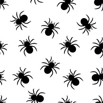 Spider pattern seamless. Black spiders on white background endless vector w.. イラスト素材