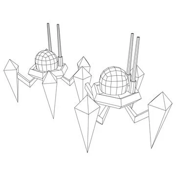 Spider robot with radar antenna. Illustrazione stock