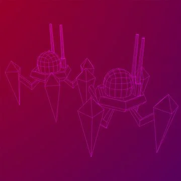 Spider robot with radar antenna. Illustrazione stock