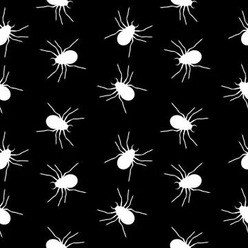 Spider seamless pattern on black. Illustrazione stock