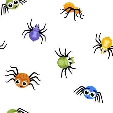 Spider seamless pattern. Halloween. Cartoon, flat, vector Stock Illustration