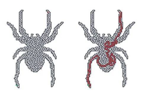 Spider shaped maze on white background. Illustration showing puzzle game for  Stock Illustration