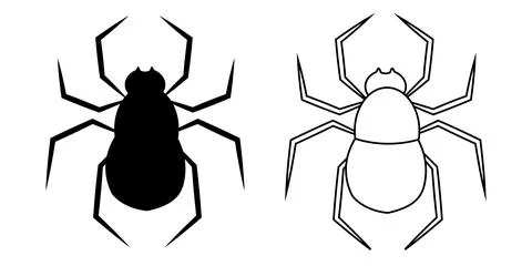 Spider silhouette and outline vector icon set for Halloween design Stock Illustration