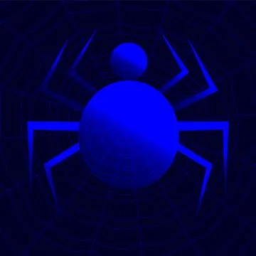 Spider silhouette under the concentric cobweb on blue background Stock Illustration