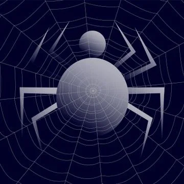 Spider silhouette under the concentric cobweb on blue background Stock Illustration
