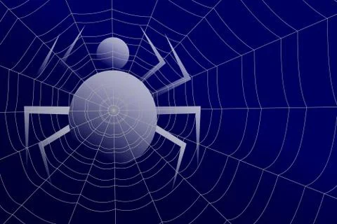 Spider silhouette under the concentric cobweb on blue background イラスト素材