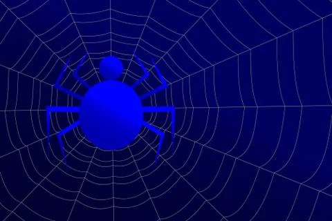 Spider silhouette under the concentric cobweb on blue background Stock Illustration
