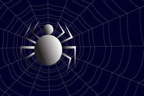 Spider silhouette under the concentric cobweb on blue background Illustrazione stock