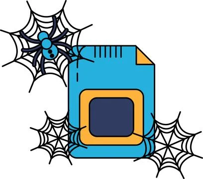 Spider sits atop floppy disk, webbing spreads below Stock Illustration