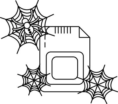 Spider sits atop floppy disk, webbing spreads below Stock Illustration