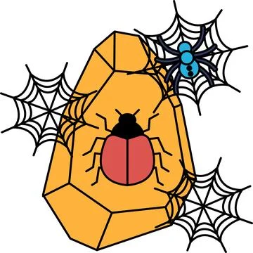 Spider sits on a large, geometric crystal Stock Illustration