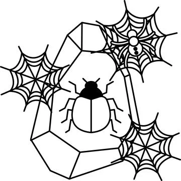 Spider sits on a large, geometric crystal Stock Illustration