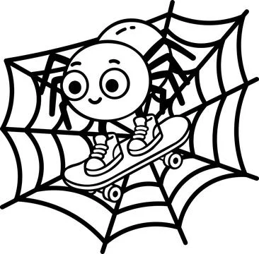 Spider on Skateboard Web Line Icon Stock Illustration