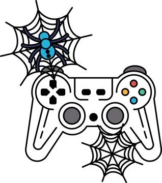 Spider spins web above a game controller イラスト素材