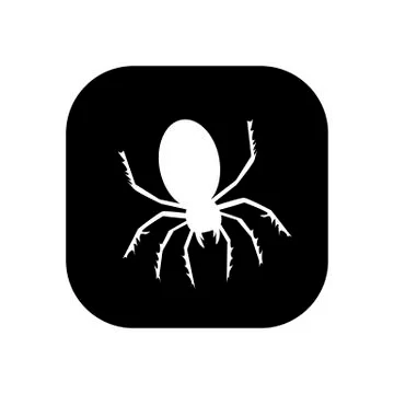 Spider - vector logo icon for web. white on black. Minimalistic cartoon style Illustrazione stock