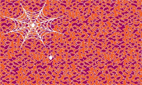 Spider web on abstract purple and orange mosaic pattern Stock Illustration