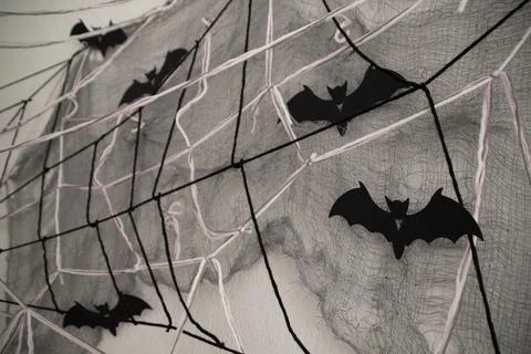 Spider web and bats as inner decoration at a wall Foto stock