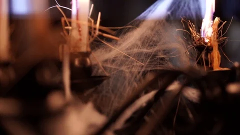 Spider web and burning hay as decoration for Halloween Stock Footage 119440292