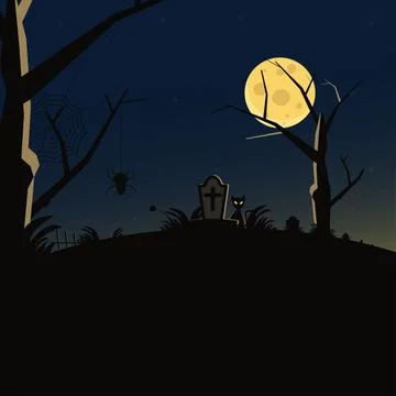 Spider web and cat in tomb Stock Illustration