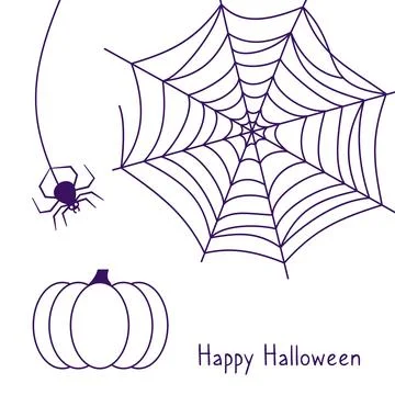 Spider web and hanging spider, festive pumpkin Stock Illustration