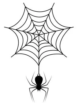 Spider web black isolated with a spider with white background. Free illustration 스톡 일러스트