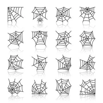 Spider web black line icon set with reflection Stock Illustration