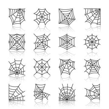Spider web black line icon set Stock Illustration