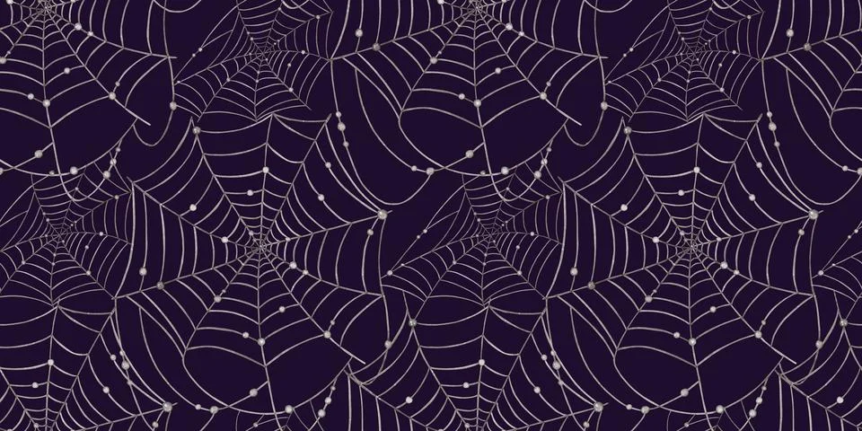 Spider web black pattern on blue background in watercolor Stock Illustration