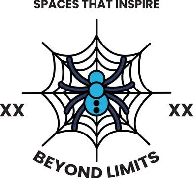 A spider web with a blue spider on it Ilustración de archivo