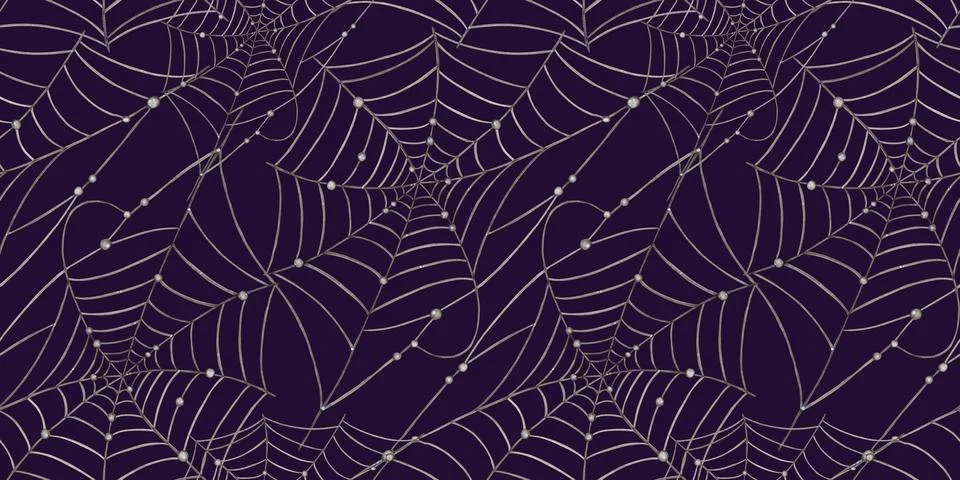 Spider web on blue watercolor pattern Stock Illustration