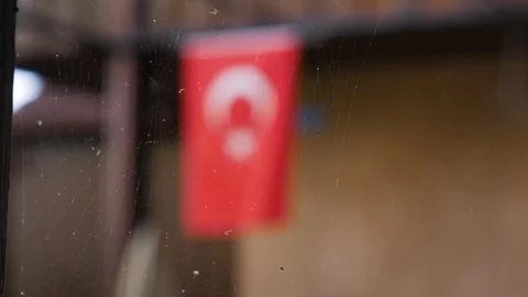 The spider web (cobweb) on Turkish flag background Stock Footage 109003492