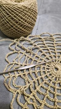 Spider web crochet pattern for napkins and tablecloths. Handmade. Cotton Stock Photos