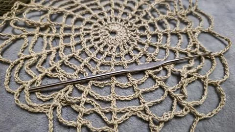 Spider web crochet pattern for napkins and tablecloths. Handmade. Cotton Foto stock
