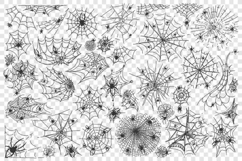 Spider web doodle set collection Illustrazione stock
