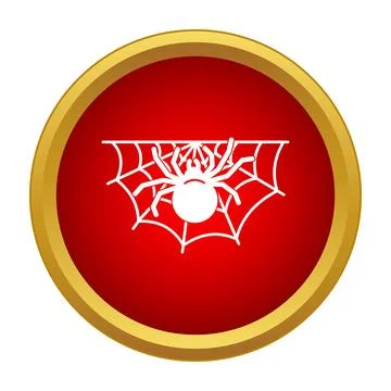Spider on web flat icon in red circle Stock Illustration