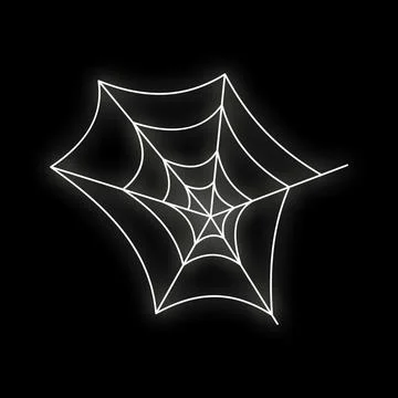 Spider web glowing neon line art on black background Stockillustratie