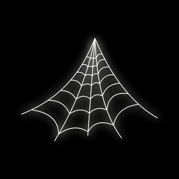 Spider web glowing neon white on black background Stock Illustration