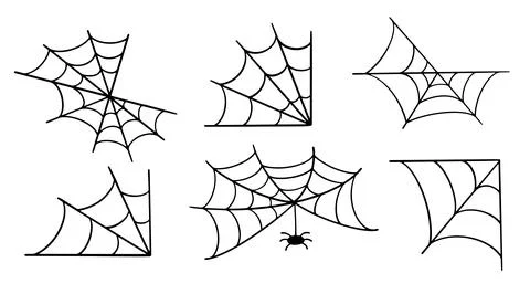 Spider Web Halloween Trap. Corner Cobweb Icons Set Stock Illustration