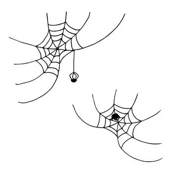 Spider on the web. Hand drawn doodle sketch black outline clip art for hallow Stock Illustration