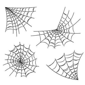 Spider Web Hand-Drawn Doodle Line Collection Set Halloween Decoration.Vecto.. Stock Illustration