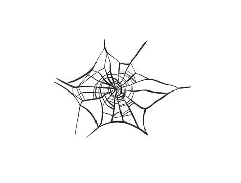 Spider Web Hand Drawn Line Art Vector Illustration, Round Halloween Cobweb Stock Illustration