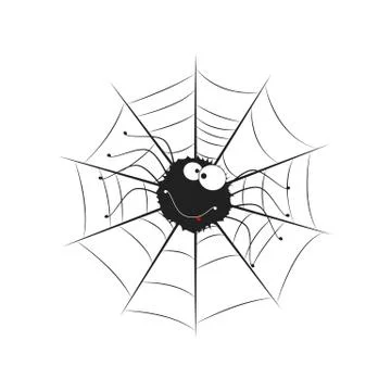 Spider in a web. Happy Halloween vector lettering. Holiday calligraphy with s Stock Illustration