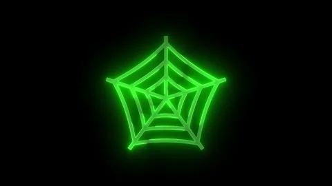 Spider web icon glowing neon green color animation black background Stock Footage 265668328