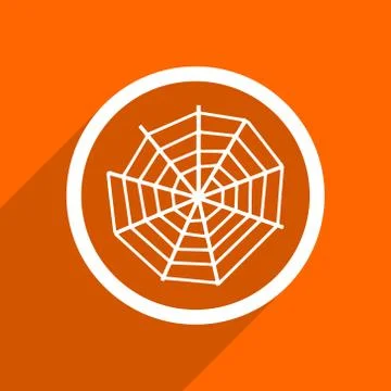 Spider web icon. Orange flat button. Web and mobile app design illustration Stock Illustration