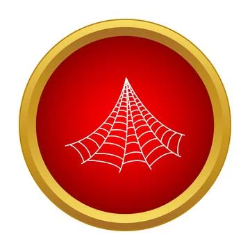 Spider web icon with red background and gold frame Stock Illustration