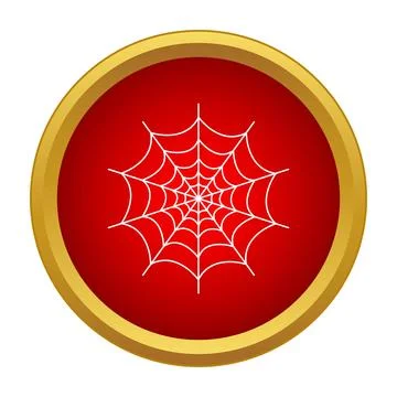 Spider web icon with red circle and gold border Stock Illustration