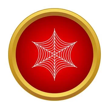 Spider web icon in red gold button Stock Illustration