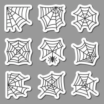 Spider web icon sticker set black on white Stock Illustration